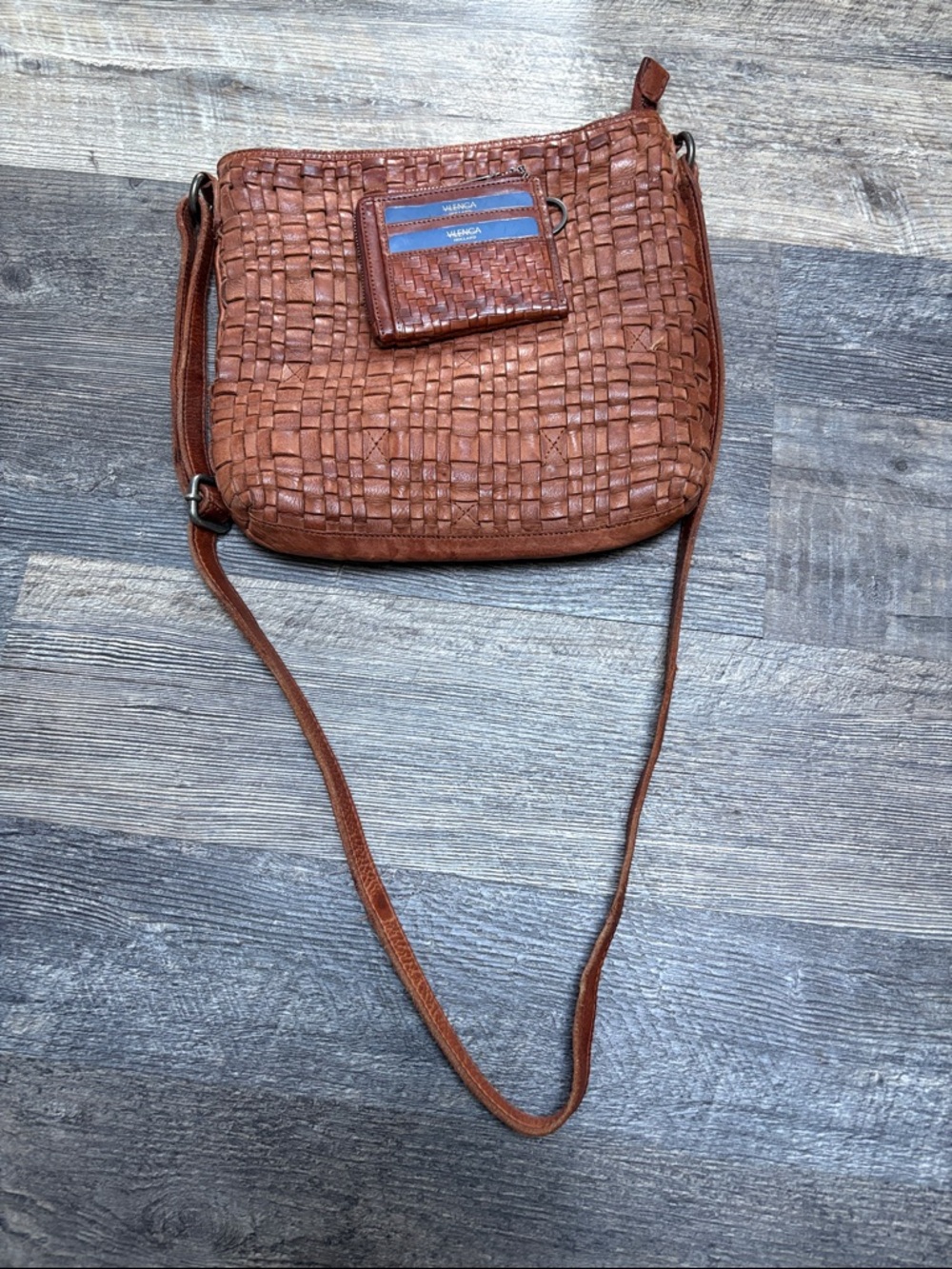 Woven Crossbody Bag in Cognac - Women's Leather Shoulder Bag/Crossbody & Wallet